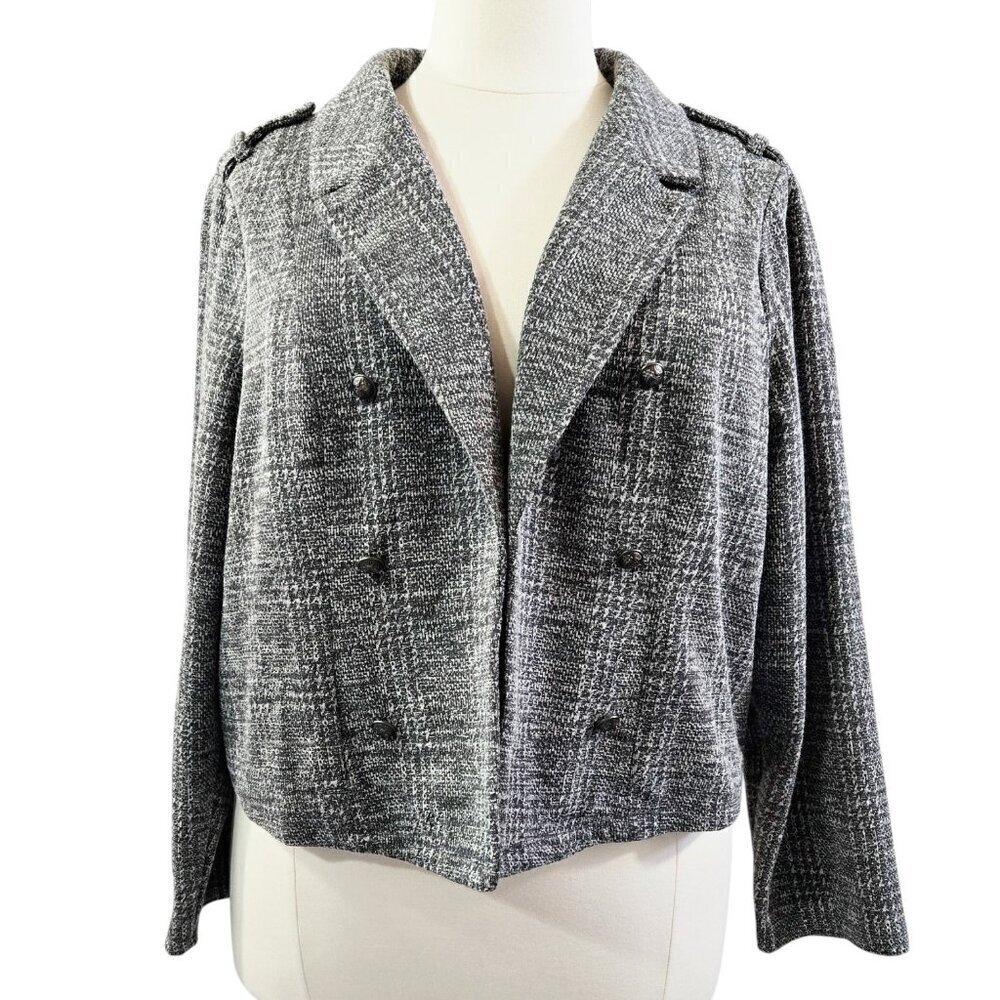 Torrid Gray Plaid Houndstooth Studio Double Knit Crop Open Front Military Jacket
